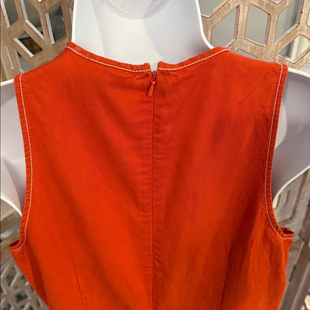 Bileu Anthropologie Sleeveless Orange A-Line Dress with Contrast Stitching sz 8 - Picture 8 of 12